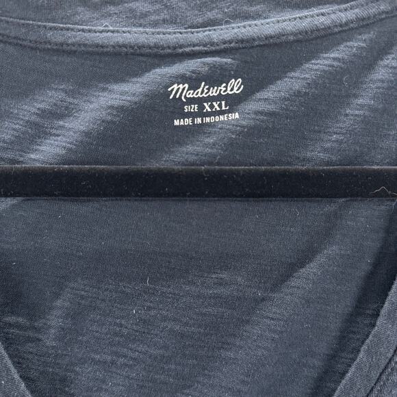 Madewell T-Shirt Women’s XXL Black Slub V-Neck Short Sleeve Pocket Tee Indonesia - Picture 7 of 9